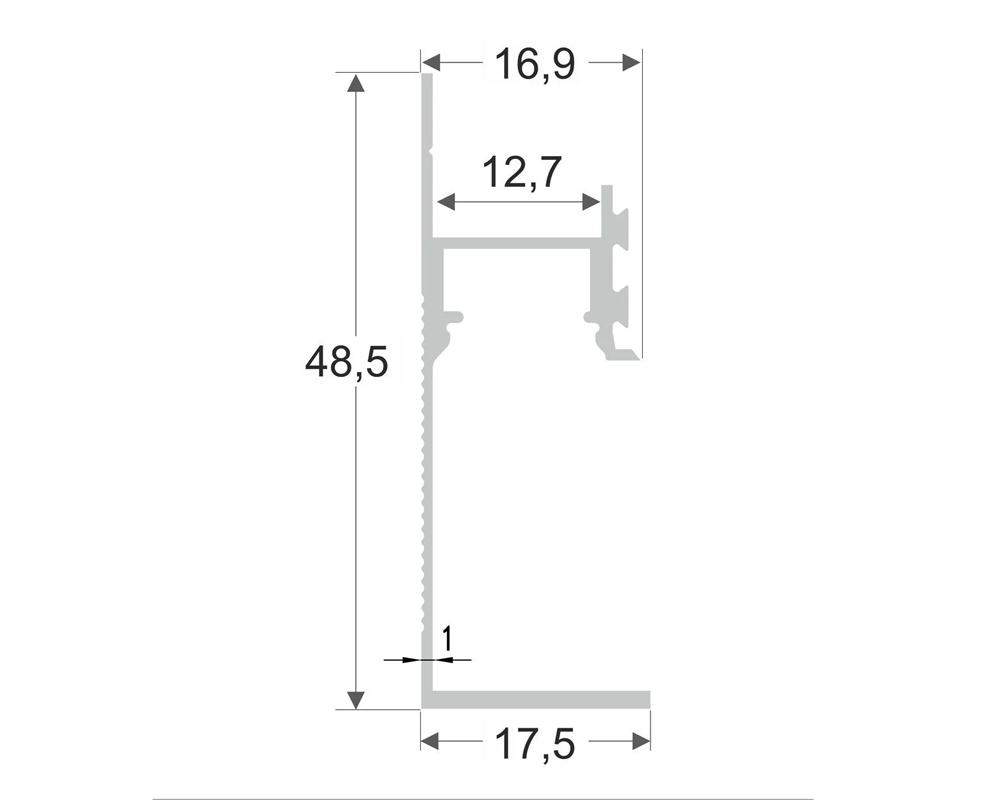 Алюминиевый плинтус скрытого монтажа ПЛ 49/13 с подсветкой - схема