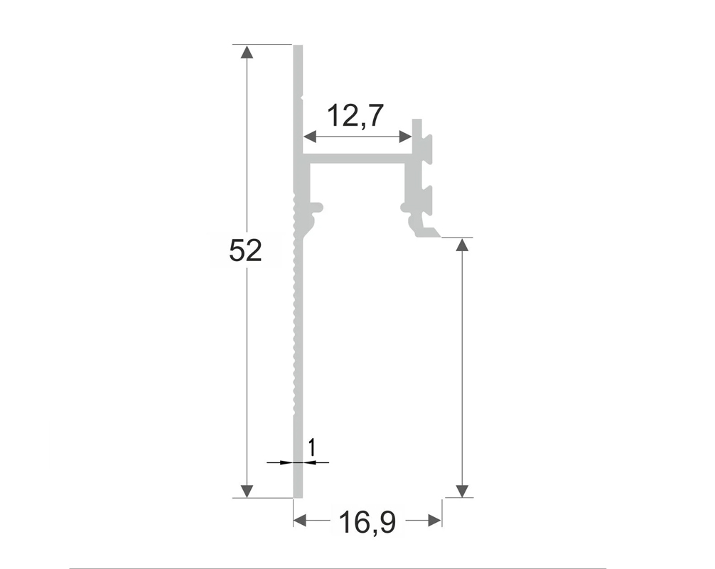 Алюминиевый плинтус скрытого монтажа ПЛ 52/13 с подсветкой - схема